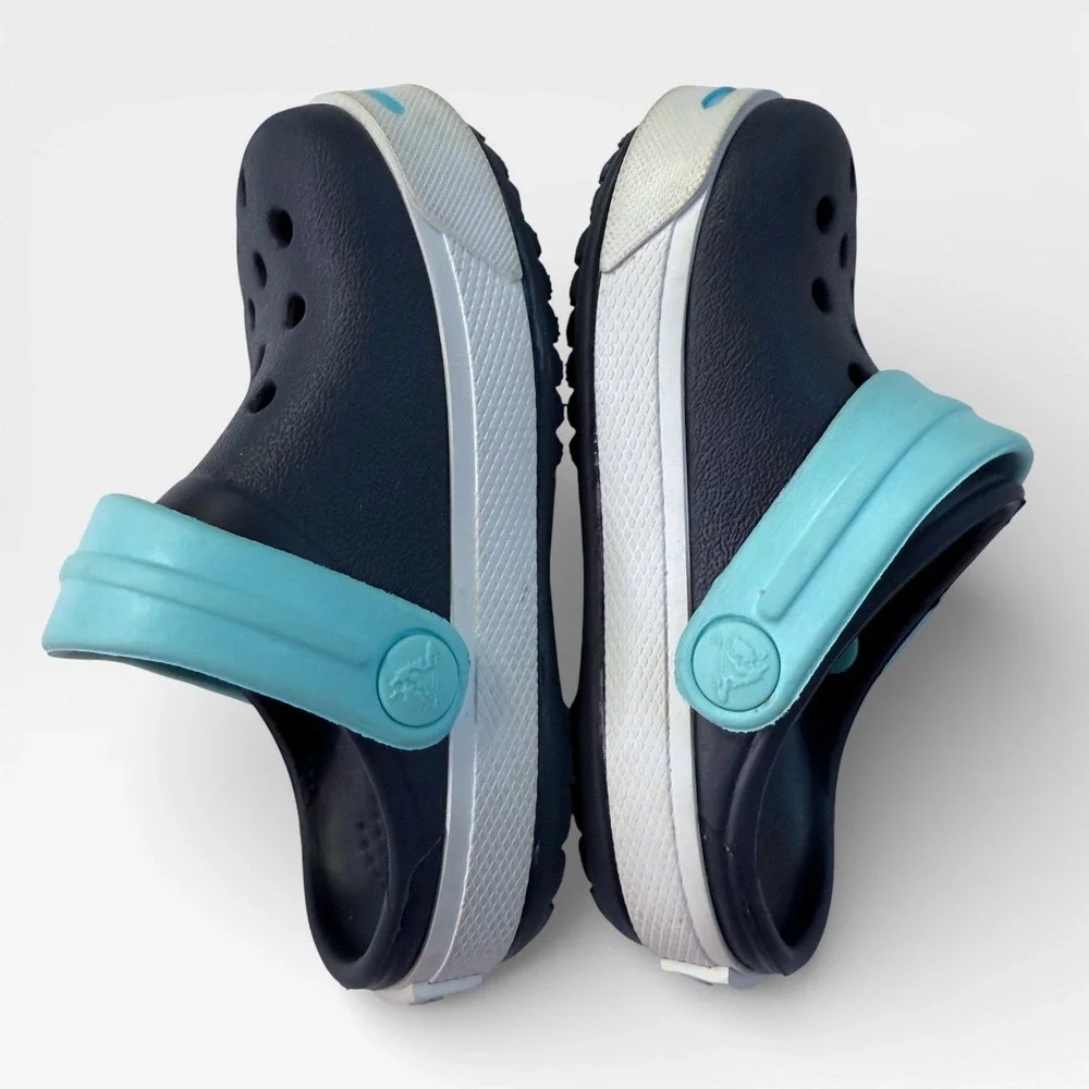 CROCS Crocband‎ Toddler Kids Clogs Shoes Navy with Aqua Accent Size 4C/5C